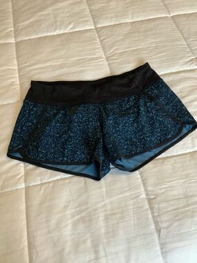 lululemon athletica Teal Floral Athletic Shorts with Black Waistband